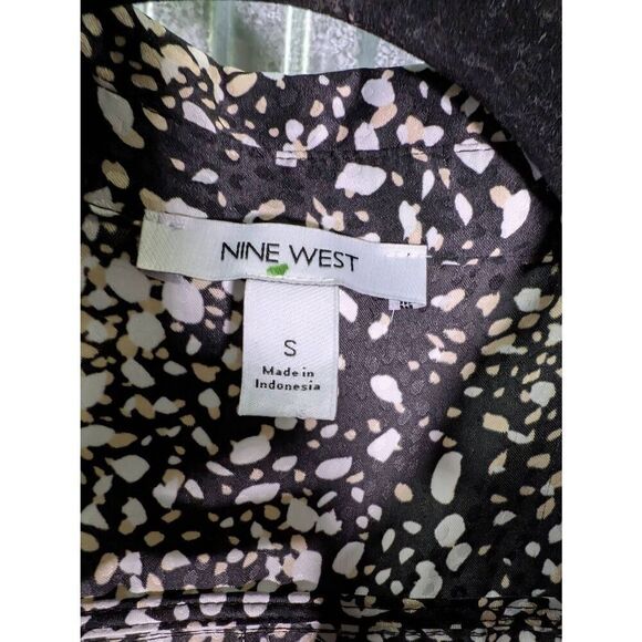 NWT Nine West Tie Front Blouse Size Small Black White Tan Long Sleeve - Picture 3 of 6